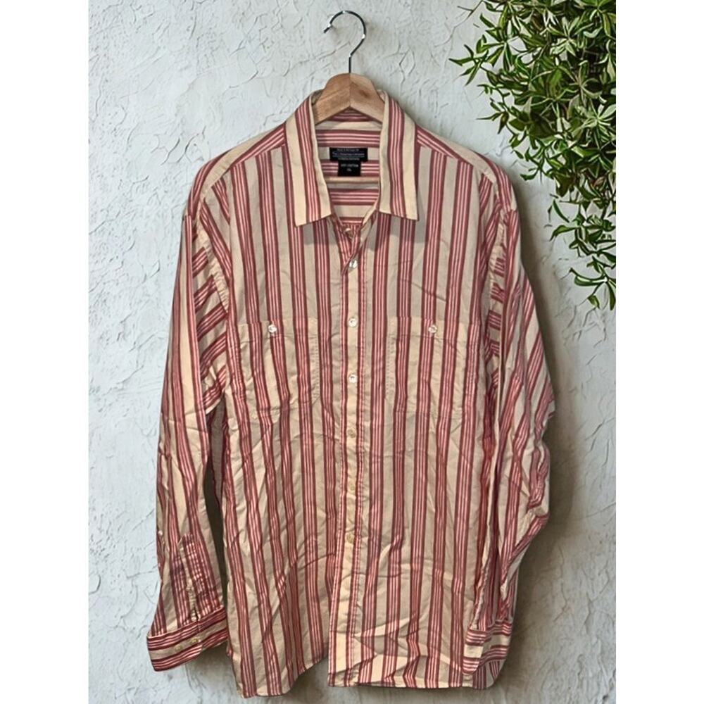J. Peterman Shirt Men XL Striped Double Pocket Button Up Long Sleeve Portugal